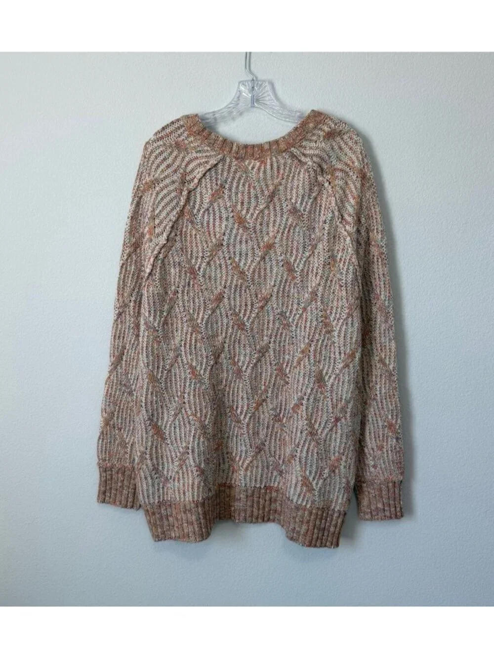 Free People Cotton Blend Long Sleeve Crew Neck Melange Cable Knit Sweater Size S